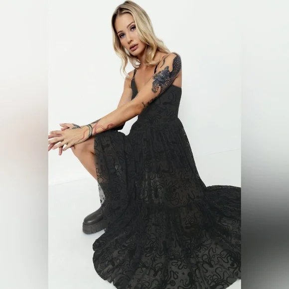 Blackmilk Flocktapus Sheer Midaxi Dress ~ LIMITED Black Size Large - Picture 3 of 16